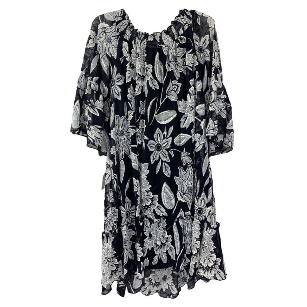 Westport Women's Navy Blue & White Floral Off The Shoulders Dress - Picture 2 of 6